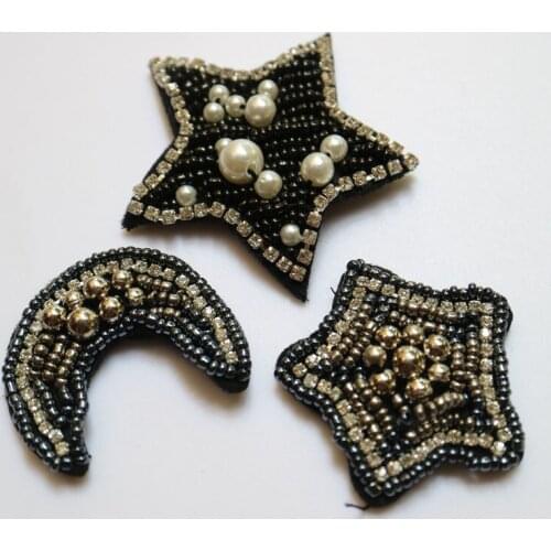 Sewing moon star Handmade snowman beaded Patches for clothing DIY sew on sequin rhinestone parches Beads appliques for hats bags