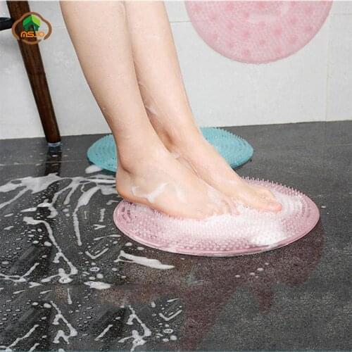 MSJO Silicone Bath Mat No Slip Round Spa Shower Bathroom Feet Back Brush Massager Bath Foot Brush Dead Skin Anti Slip Shower Pad