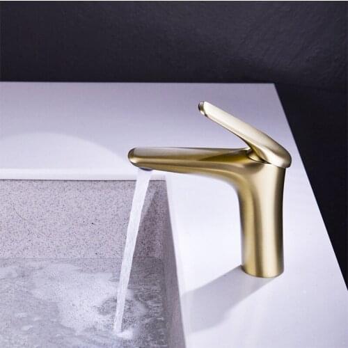 Basin Faucet Brushed Gold Brass Bathroom Mixer Tap Single Hole Bath Sink Faucet Wash Basin Faucet Hot and Cold Lavotory Faucets