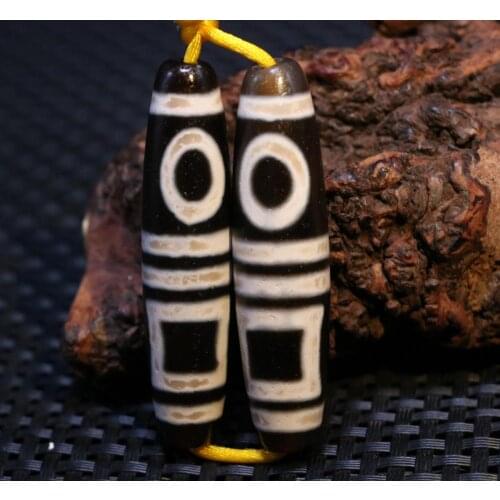 Treasure Talisman pair of Magic Energy Tibetan old Agate heaven&earth totem dZi Bead 59*14mm FR ZZY timestown
