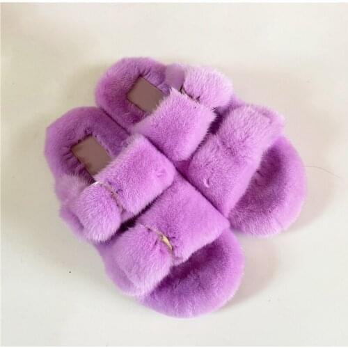 Slippers Ladies Summer Fluffy Mink Fur Slippers 100% Mink Fur Slippers Ladies Sandals 2021 Home Slippers Girls Outdoor Slippers