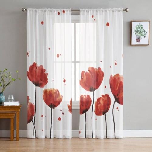 Watercolor Mandala Flower Tulle Curtains for Living Room Bedroom Decor Chiffon Sheer Voile Kitchen Window Curtain