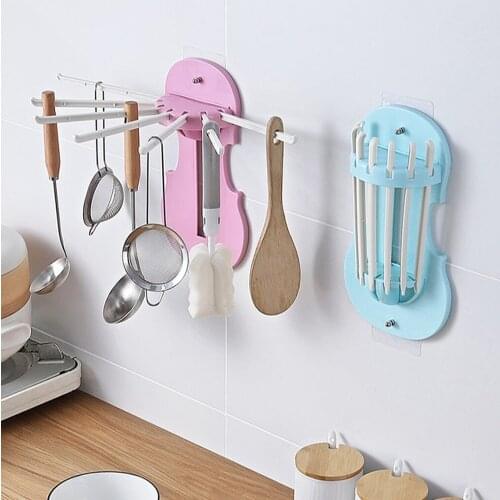 Storage Hanger Wall Mounted Kitchen Spatula Spoon Rack Plastic Hanging Bathroom Towel Hanger, Pink