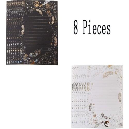 XRHYY 8 Pcs Kraft Envelopes Writing Letter High-end Vintage Bronzing Feather Blessing Letter Paper Pad Writing Business Supplies