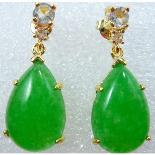 NEW Ladies Natural Green stone Stud Water Drop Dangle Jewelry earring