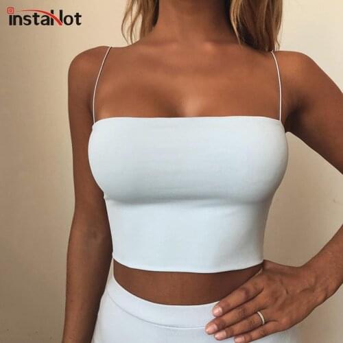 InstaHot Women Solid Classic Camisole Spaghetti Strap Casual Crop Top Summer Slim Sexy Basic Camis White Black 2021 Female Cami