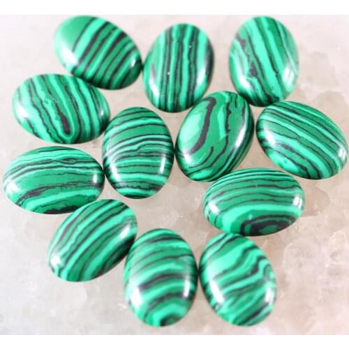 10Pcs 16x12MM Oval Cabochon CAB Beads Natural Stone Gem Green Malachite No Drilled Hole Bead For DIY Jewelry Making Ring K1541