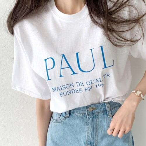 2021 New Simple Basic Letter Pattern Cotton T Shirt Women O Neck Pullover Short Sleeve Tees Summer Causal Ladies Top