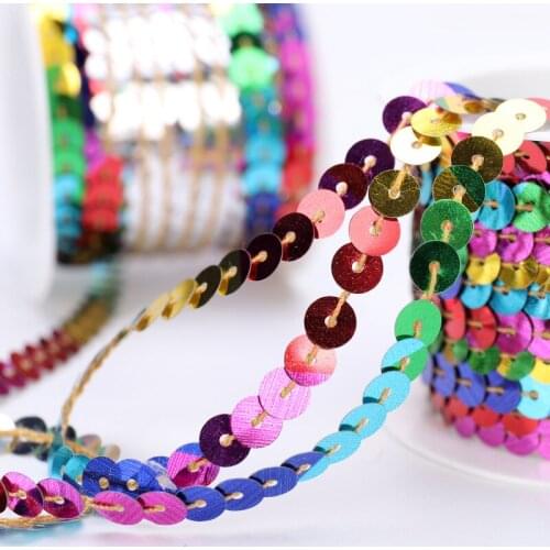 5M 0.5CM Multicolor Sequins Ribbon Lace Trim Sequin Fabric Handcraft Garments Wedding Dress Decoration Sewing Supplies