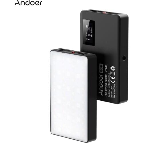 Andoer YY100 Pocket RGB LED Video Light 2500K-8500K Photography Fill Light Dimmable CRI95+ 10 Lighting Effects Built-in Battery