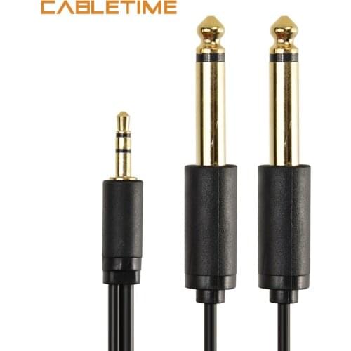 Cabletime Jack 3.5mm to 6.35mm Audio Cable for Mixer Amplifier Speaker Dual 6.35mm 3.5 Jack Male Splitter Audio Cable N6