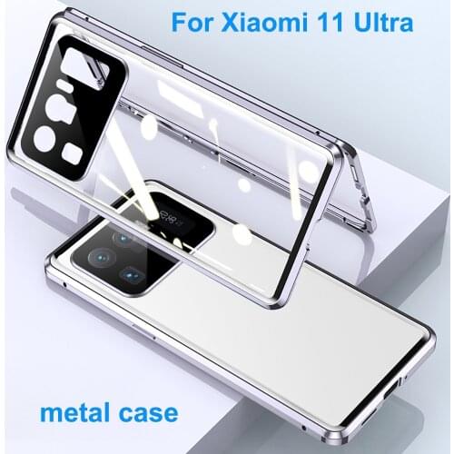 White color For Xiaomi mi 11 Ultra Case Magnetic Metal Frame tempered glass Cover For Xiaomi mi11 Ultra phone hard Cases shell