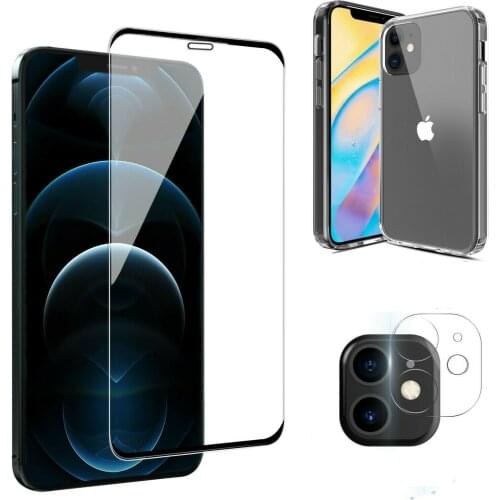 For iPhone 12 Pro Max Mini Case Cover Full Glass Screen Protector Camera Lens 3IN1 Front Back Protectors for iPhone12 Series