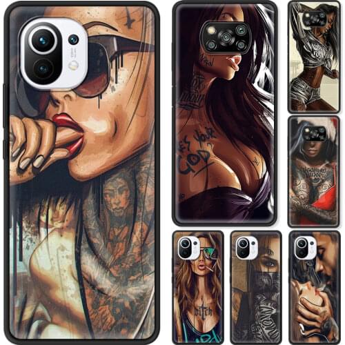 Sexy Sleeve Tattooed Girl Phone Case For MI 11 Ultra 10T 9T 10 Pro 9 SE 8 Lite Funda Black Cover for Xiaomi Mi 11X Pro Shell