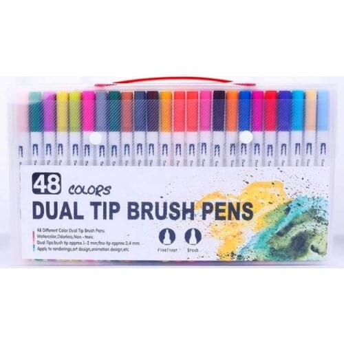 Dual Tip Watercolor Markers 12/24/36/48/60 Multi Colors Brush Pen Fine Liner Drawing Pen Art Supplies Gift Set