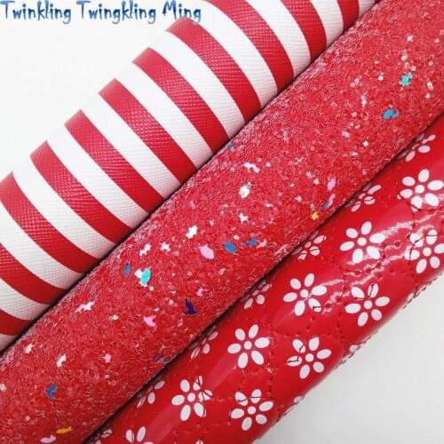 RED Glitter Fabric, Stripes Printed Faux Leather Fabric, Snake Synthetic Leather Sheets For Bow A4 8"x11" Twinkling Ming XM269