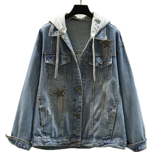 Oversize Women Denim Jacket New Spring Autumn Hooded Coat Vintage Blue Jeans Jacket Loose Long Sleeve Cowboy Windbreakers Female