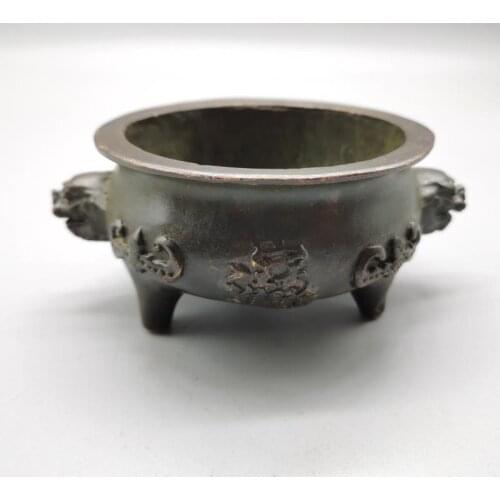 Copper Statue Antique handicraft bronze fengshui Binaural Animal head youqiubiying Statue incense burner incensory good luck