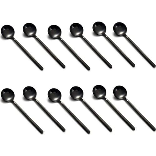 Mini Dessert Spoons Coffee Spoons Black Plated Teaspoons Frosted Handle for Dessert Tea Ice Cream Cake Coffee Set of 12
