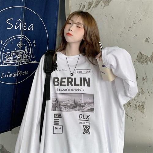 Fashion Clothes Women White Korean Style Kawaii Cute Print Long Sleeve Top Summer Loose Spring Tee Women Fashion Tops