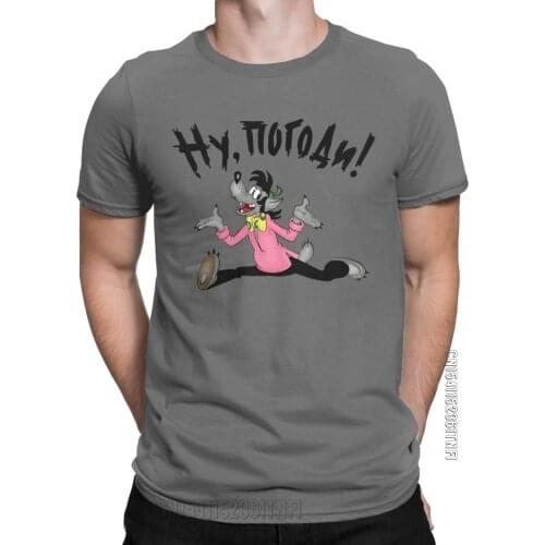 Mens T-Shirt Nu Pogodi Soviet Cartoon Wolf Unique 100% Cotton Tee Shirt Classic Short Sleeve T Shirts O Neck Tops Plus Size
