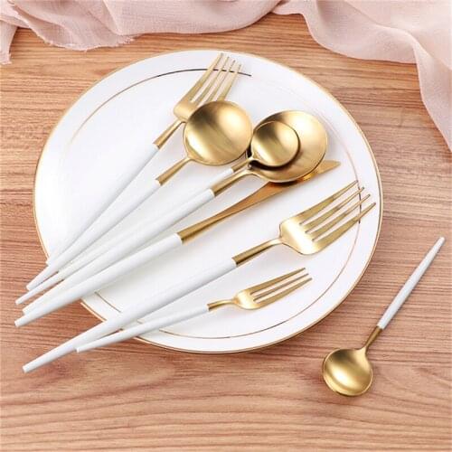 White Gold Cutlery Set Western Stainless Steel Tableware Home Spoon Fork Knife Chopsticks Kit Dinnerware Sets tableware