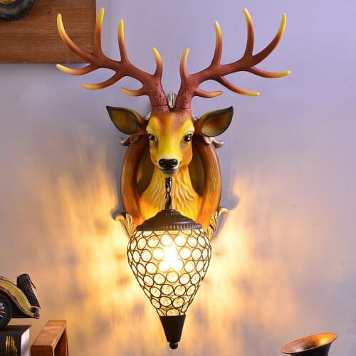 Lucky Deer Horn Wall Lamp Nordic Living Room TV Background Wall Bedside Personality Creative Deer Head Wall Lamp