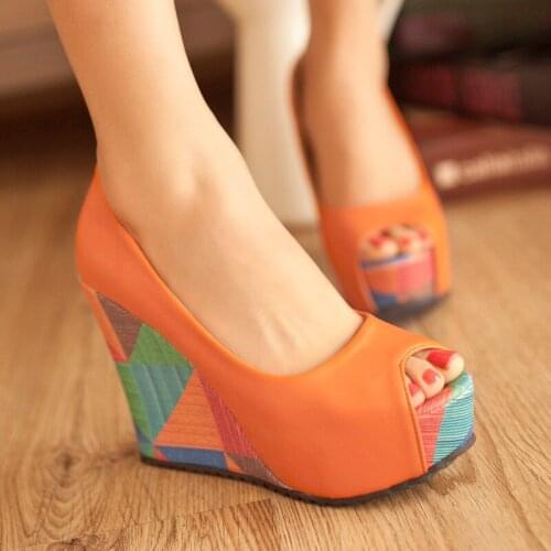 New large slope heels, high heels, single shoes, womens shoes, shallow mouth waterproof platform, thick bottom sandals