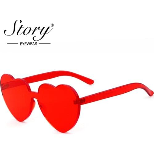 STORY Luxury Italy Brand Rimless Sunglasses Fashion Heart Shaped Women Glasses Transparent Clear Lens Cute Sun Glasses For Women