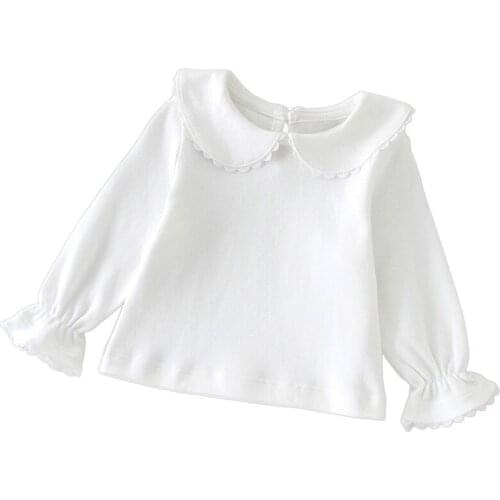 Autumn White Baby Girl T Shirt Long Sleeve 100% Cotton Baby Undershirt For 1 & 2 Years 2021 Spring Baby Girls Clothes RBT185001