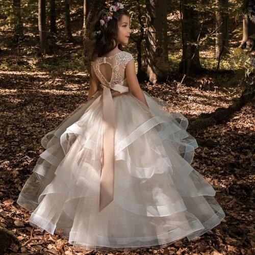 Flower Girl Dresses Tulle 2019 Beading Appliqued Pageant Dresses For Girls First Communion Dresses Kids Prom Dresses