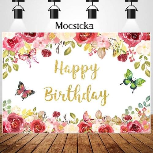 Garden Butterfly Birthday Backdrop Spring Flowers Birthday Party Background Girls Butterfly Birthday Party Backdrops Decorations
