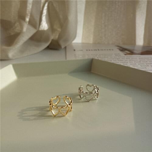 925 Sterling Silver Hollow Heart-shaped Gold Silver Opening Ring Fashion Finger Ring for Womens Banquet Party Jewelry S-R905