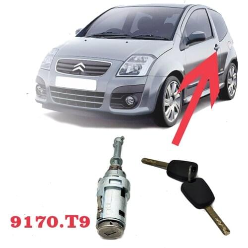 FRONT LEFT RIGHT DOOR LOCK BARREL WITH TWO KEYS FOR CITROEN C2 C3 C4 9170T9
