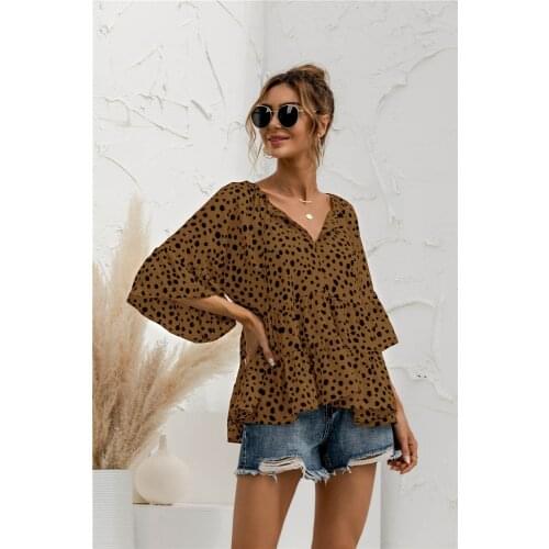 Leopard Print Top Women V Neck Loose Casual Top Summer T Shirt Short Sleeve Korean Style Plus Size Womens Clothing Y2219A