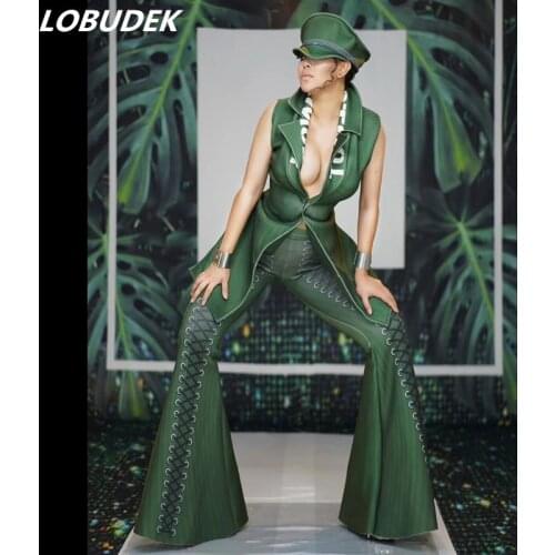 Tops+Hat+Pants) Sexy Women 3 Pieces Set Bar Nightclub Singer Dancer Concert Stage Outfit Festival Party Dance Costume With Hat