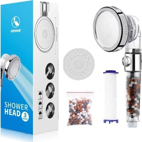 Bathroom SPA Shower Head 3 Modes Adjustable One-Button Water Stop With Anion Filter Ball High Pressure Nozzle Replaceable Panel