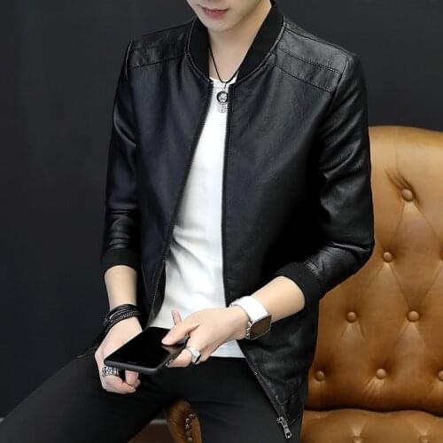 Spring Leather Jacket Male Korean Edition Mens Jacket Slim Fashion Spring Collar PU Leather Jacket Male Youth