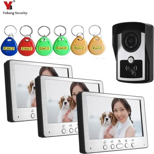 Yobang Security freeship 7inch Video Doorbell Phone hous video intercom system for apartment villa and 1 camera+3 monitor sets