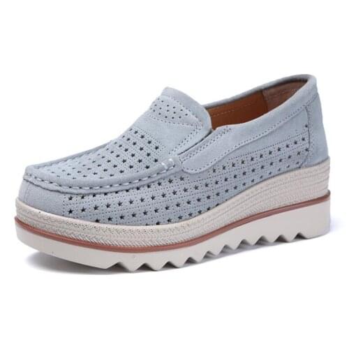 Women Hollow wedge Shoes Platform Sneakers Slip On autumn Leather Suede Ladies Loafers Moccasins Casual Shoes Women shoes
