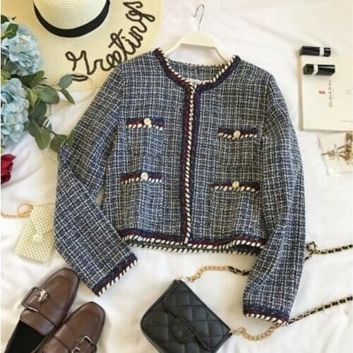 Fashion Women Coat 2020 Autumn Winter Short Samll Suit O-neck Long Sleeve Knitting Contrast Color Tweed Casual Coat Women Tops