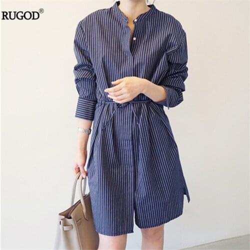 Rugod 2018 Korean Style O-neck long sleeve Shirt Dress Women Elegant Bow Tie Tunic Striped Dress Femme Causal Cotton Vestidos