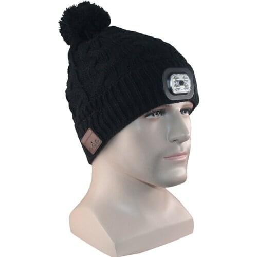 Winter Bluetooth Beanie Hat Unisex Beanie Soft Knitted Hat Built-in Wireless Headphones Smart Cap Stereo Headset With LED Light