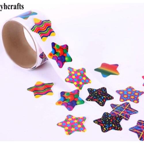 1 Roll(100PCS)/LOT.Outlet Laser star paper sticker Wall fridge stickers Kids room ornament Kindergarten crafts Wedding decal OEM