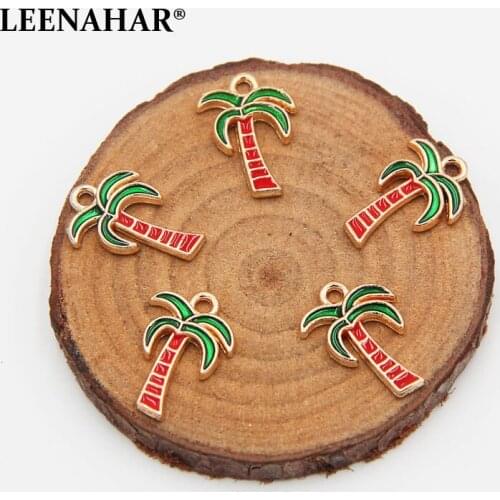10pcs/lot Coconut Trees Enamel Charms Gold Tone Metal Coconut Palm Pendant for Necklace Bracelet Jewelry Findings DIY Craft