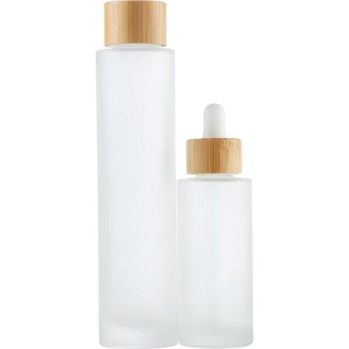 10PCS Empty 100ml 120ml 150ml Glass Shampoo Bottle Lotion Pump with Bamboo Lid Frost Glass Dropper Bottle Empty Cosmetic jar