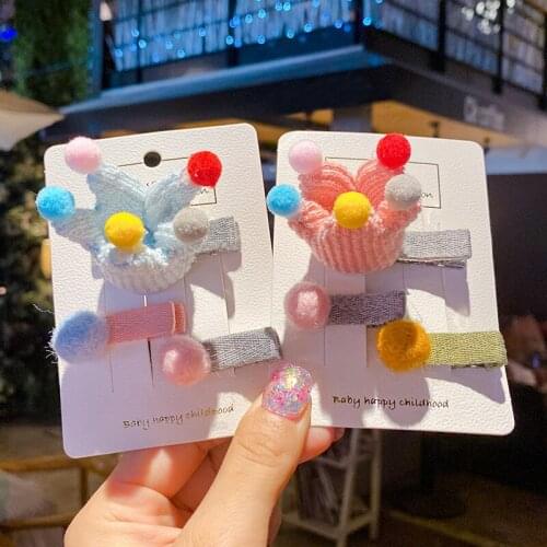 2/3 Pcs/Set Children Cute Cotton Crown Bear Rabbit Love Ball Ornament Hair Clips Baby Girls Sweet Hairpins Kids Hair Accessories