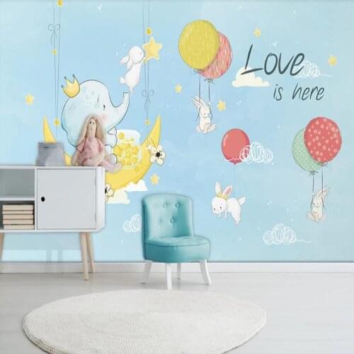 Milofi custom 3D wallpaper mural hand-painted cartoon stars rabbit elephant children room background wall decoration wallpaper