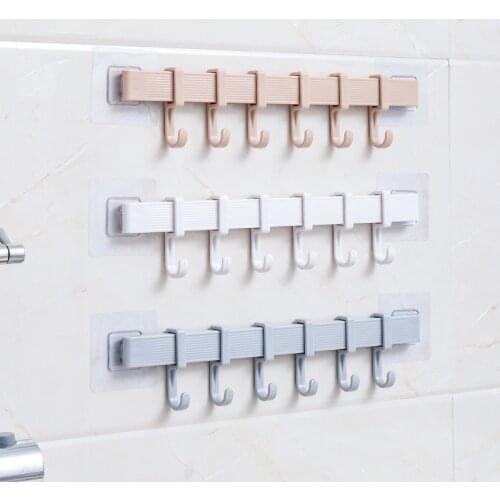 6 Hooks Non-marking Nail-Free Powerful Hooks Wall Door Holder Hanger Rack For Spoon Scoop Bathroom Kitchen Organizer