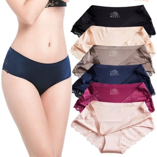 6Pcs Lace womens underwear traceless ice silk comfortable lingerie breathable sexy low waist high quality panties plus size